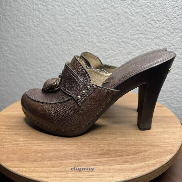 Michael Kors San‎ Antonio Mules Brown Leather Tassel Heeled Womens Size 7 - Picture 3 of 10